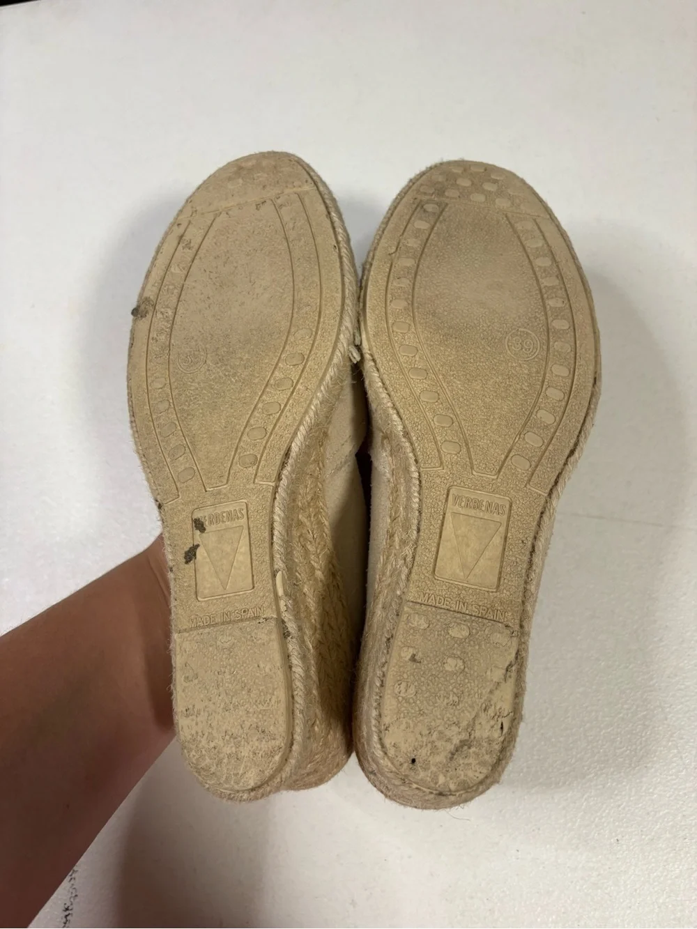 Verbenas Mamen Wedge Espadrilles Beige Suede Leather Jute Size 39